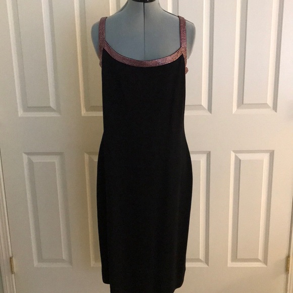 New St. John Evening Black Dress & Jacket  Pink Rhinestone Austrian Crystals  14 - Picture 5 of 17